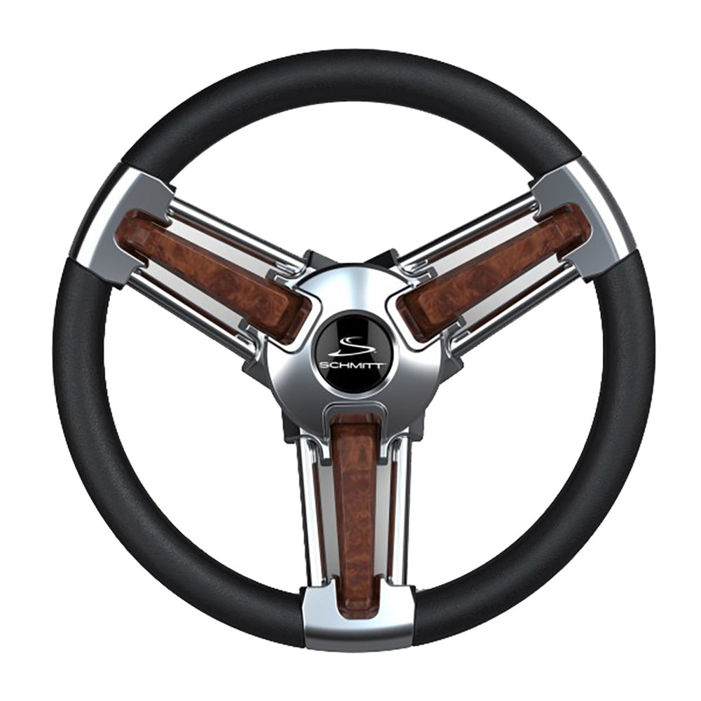 Schmitt Marine Burano Wheel 14" 3/4" Tapered Shaft Burl Polyurethane w/Stainless Spoke Includes Center Cap/Nut [PU105111-04R] - BuoyMart.com  Steering Wheels Schmitt Marine
