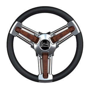 Schmitt Marine Burano Wheel 14" 3/4" Tapered Shaft Burl Polyurethane w/Stainless Spoke Includes Center Cap/Nut [PU105111-04R] - BuoyMart.com  Steering Wheels Schmitt Marine