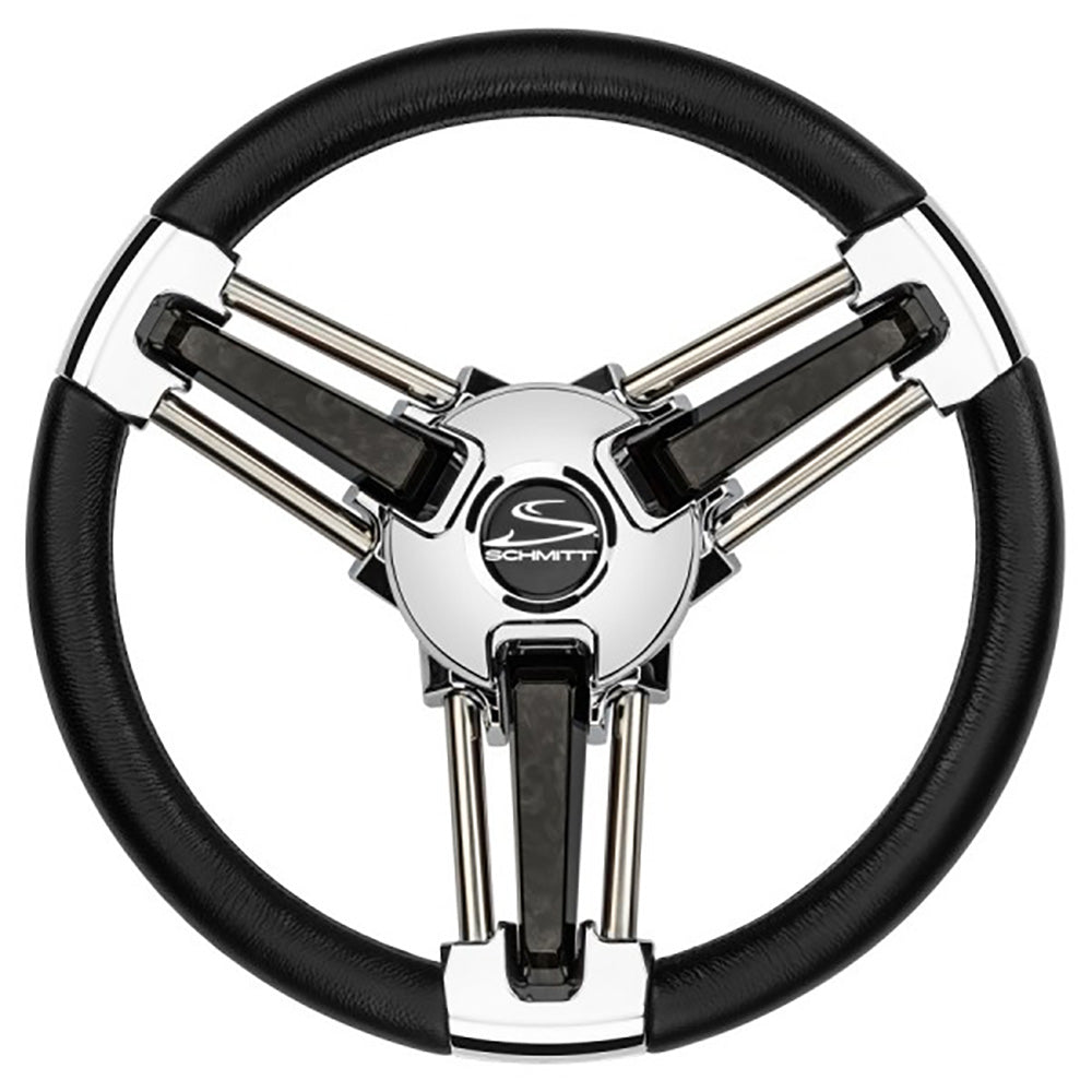Schmitt Marine Burano Wheel 14" 3/4" Tapered Shaft Black Polyurethane w/Stainless Spoke Includes Center Cap/Nut [PU1051B1-04R] - BuoyMart.com  Steering Wheels Schmitt Marine
