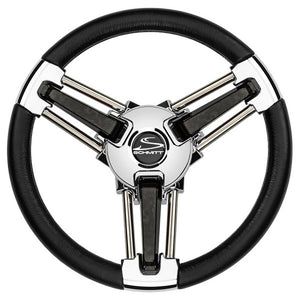 Schmitt Marine Burano Wheel 14" 3/4" Tapered Shaft Black Polyurethane w/Stainless Spoke Includes Center Cap/Nut [PU1051B1-04R] - BuoyMart.com  Steering Wheels Schmitt Marine
