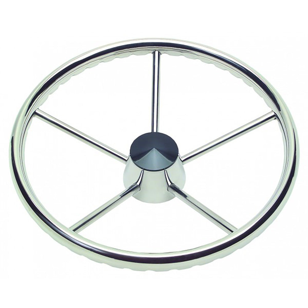 Schmitt Marine 170 Finger Grip Destroyer 5-Spoke 15.5" Stainless Steel Cap 3/4" Tapered Shaft w/Knob [1731521FGK-R] - BuoyMart.com  Steering Wheels Schmitt Marine