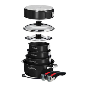 Magma Nestable 10 Piece Induction Non-Stick Enamel Finish Cookware Set - Jet Black [A10-366-JB-2-IN] - BuoyMart.com  Deck / Galley Magma
