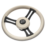 Schmitt Marine Torcello Elite 14" Wheel - Beige Leather  Cap - White Stitching - Black SS Spokes - 3/4" Tapered Shaft [PU081B11] - BuoyMart.com  Steering Wheels Schmitt Marine
