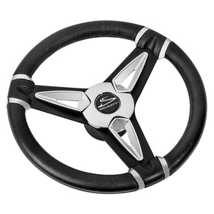 Schmitt Marine PU50 14" Wheel - Chrome Cap  Spoke Inserts - Black Spokes - 3/4" Tapered Shaft [PU501404] - BuoyMart.com  Steering Wheels Schmitt Marine