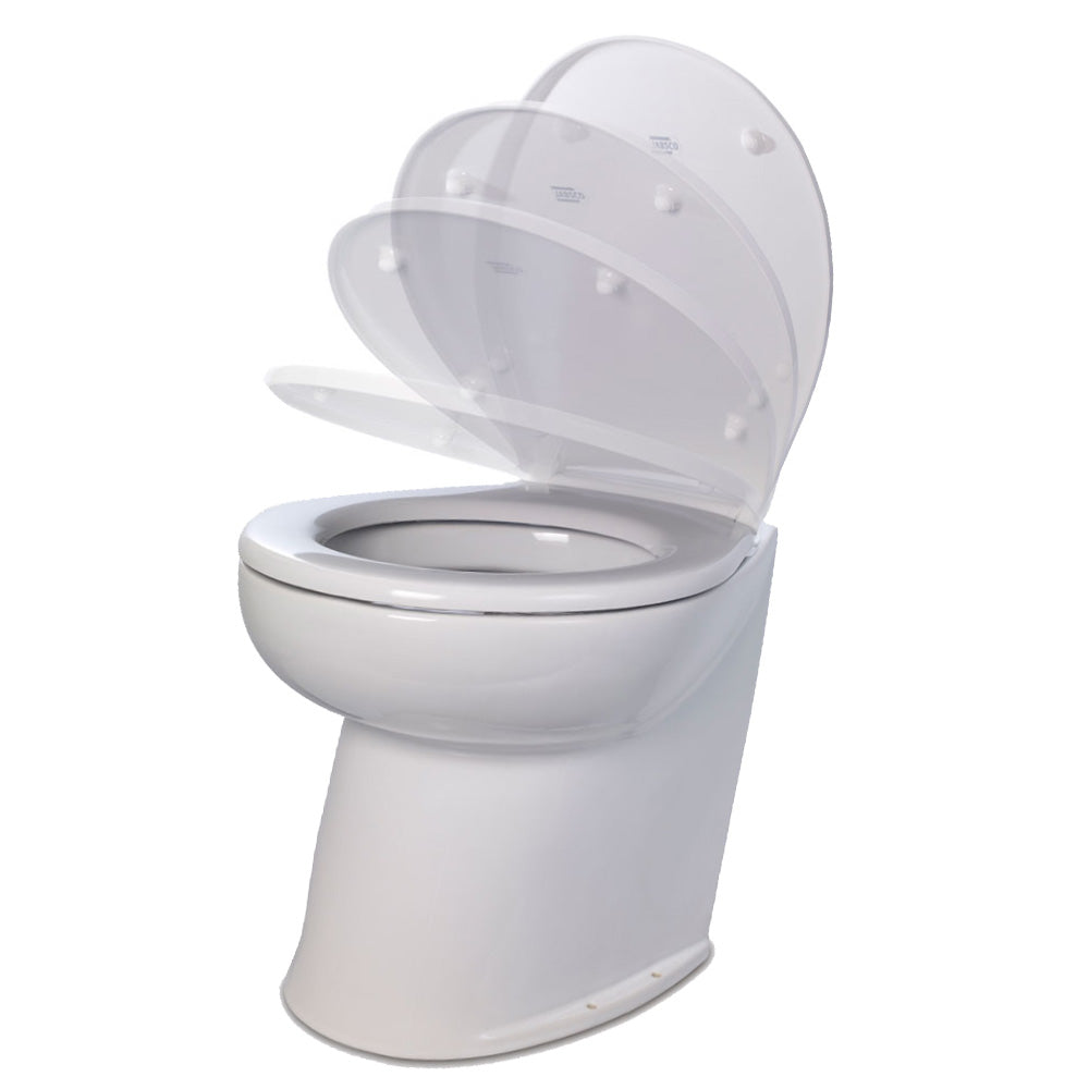 Jabsco Deluxe Flush 14" Angled Back 12V Freshwater Electric Marine Toilet w/Solenoid Valve  Soft Close Lid [58060-3012] - BuoyMart.com  Marine Sanitation Jabsco
