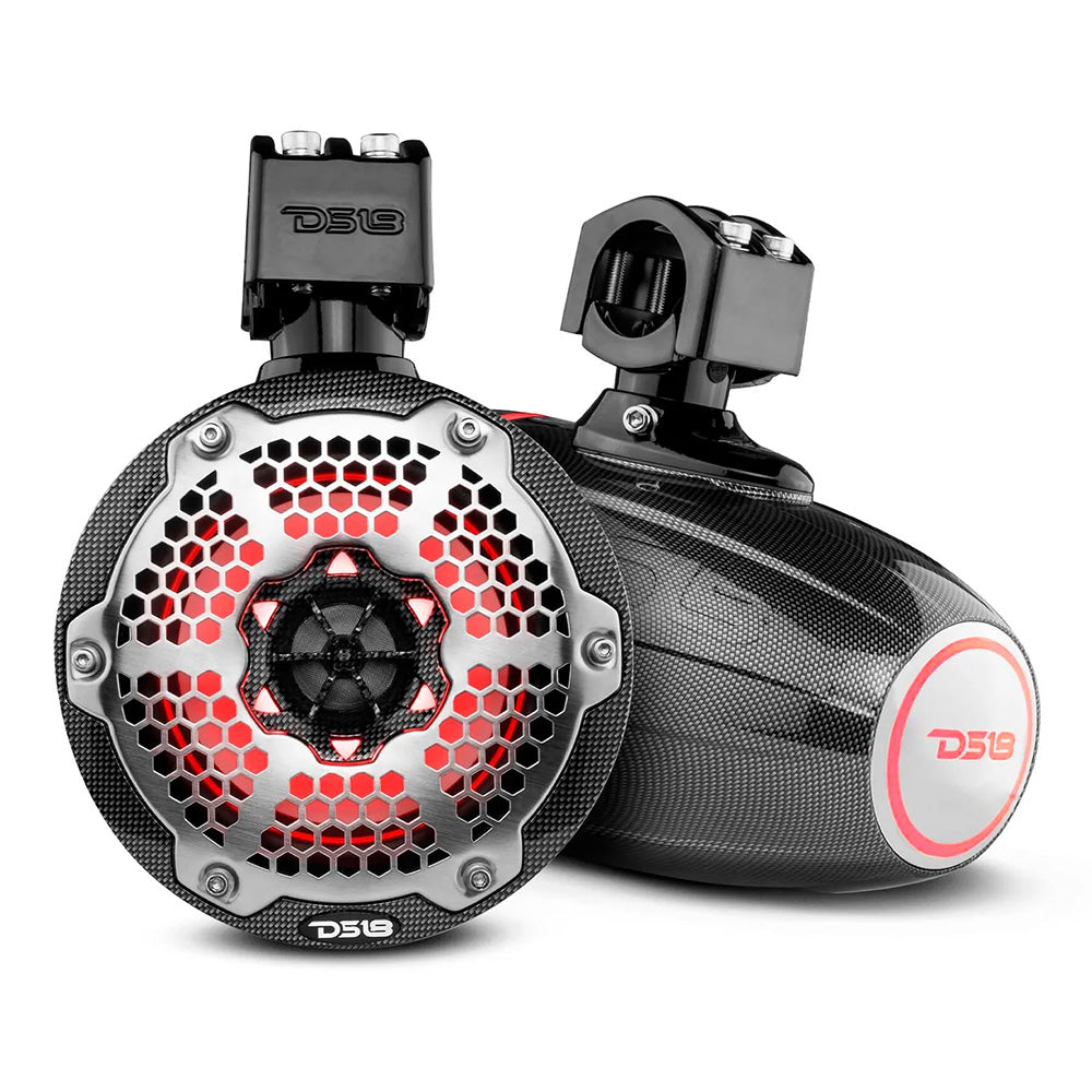 DS18 X Series HYDRO 6.5" Wakeboard Pod Tower Speaker w/RGB LED Light - Black Carbon Fiber [CF-X6TP] DS18