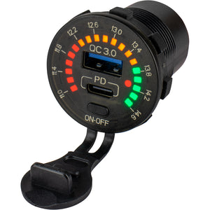 Sea-Dog Round Rainbow Voltmeter w/USB  USB-C Power Socket [426519-1] - BuoyMart.com  Accessories Sea-Dog