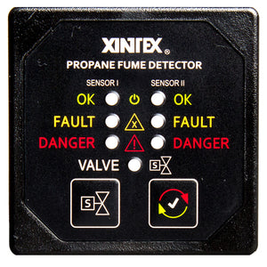 Fireboy-Xintex Propane Fume Detector  Alarm w/2 Plastic Sensors  Solenoid Valve - Square Black Bezel Display